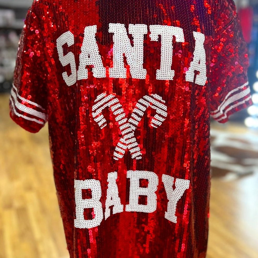 Santa Baby Red & White Sequin Shirt/Dress by Simply Southern NWT L/XL